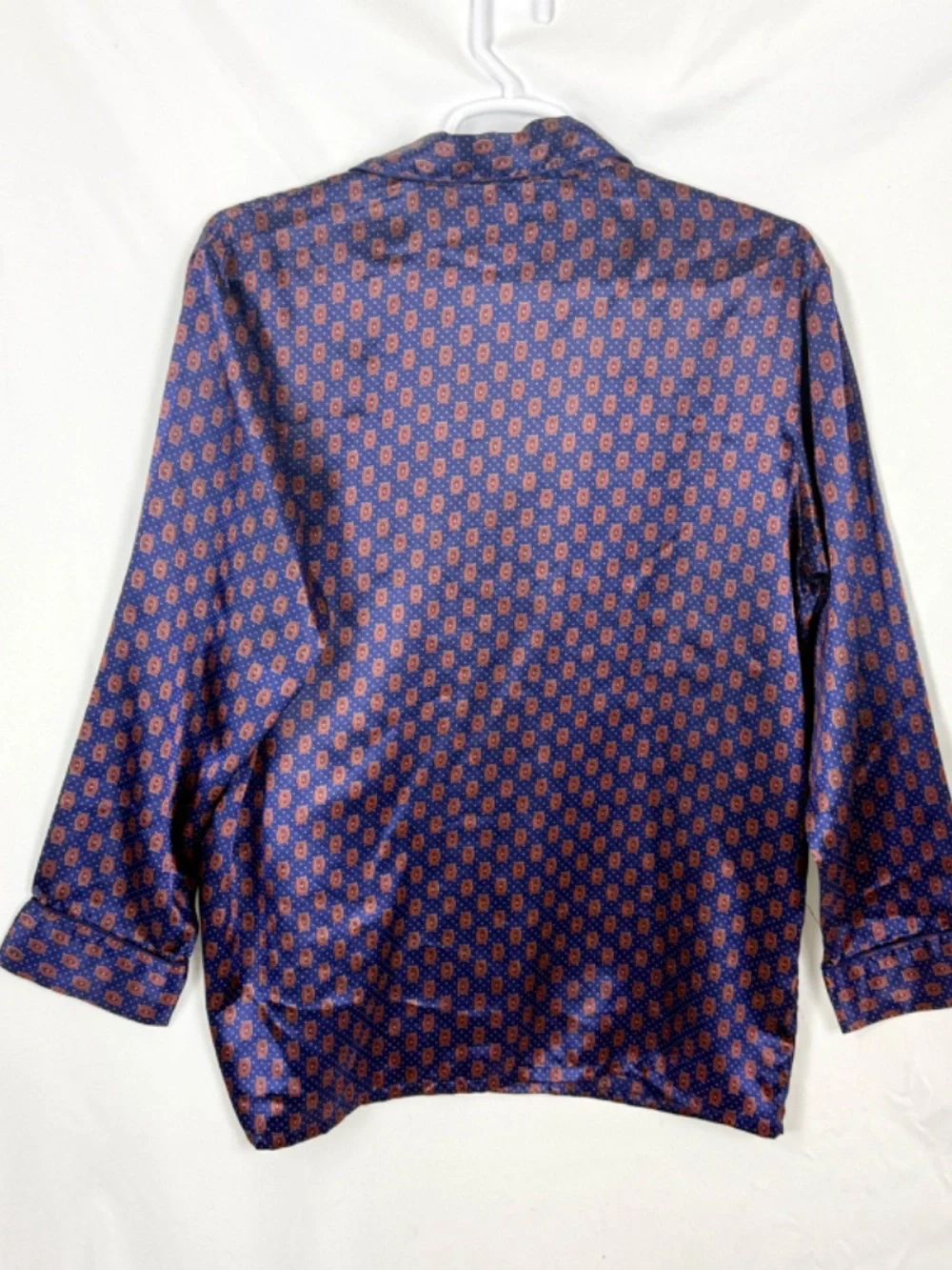 1990s Vintage 1 London Mens Pajama Set XL Navy Blue Satin PJs Long Sleeves Legs